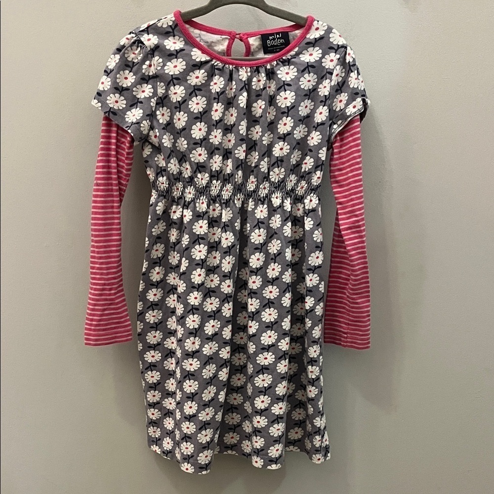 Mini Boden Long Sleeve Dress Casual Daisies Stripes 5-6 Years Portugal